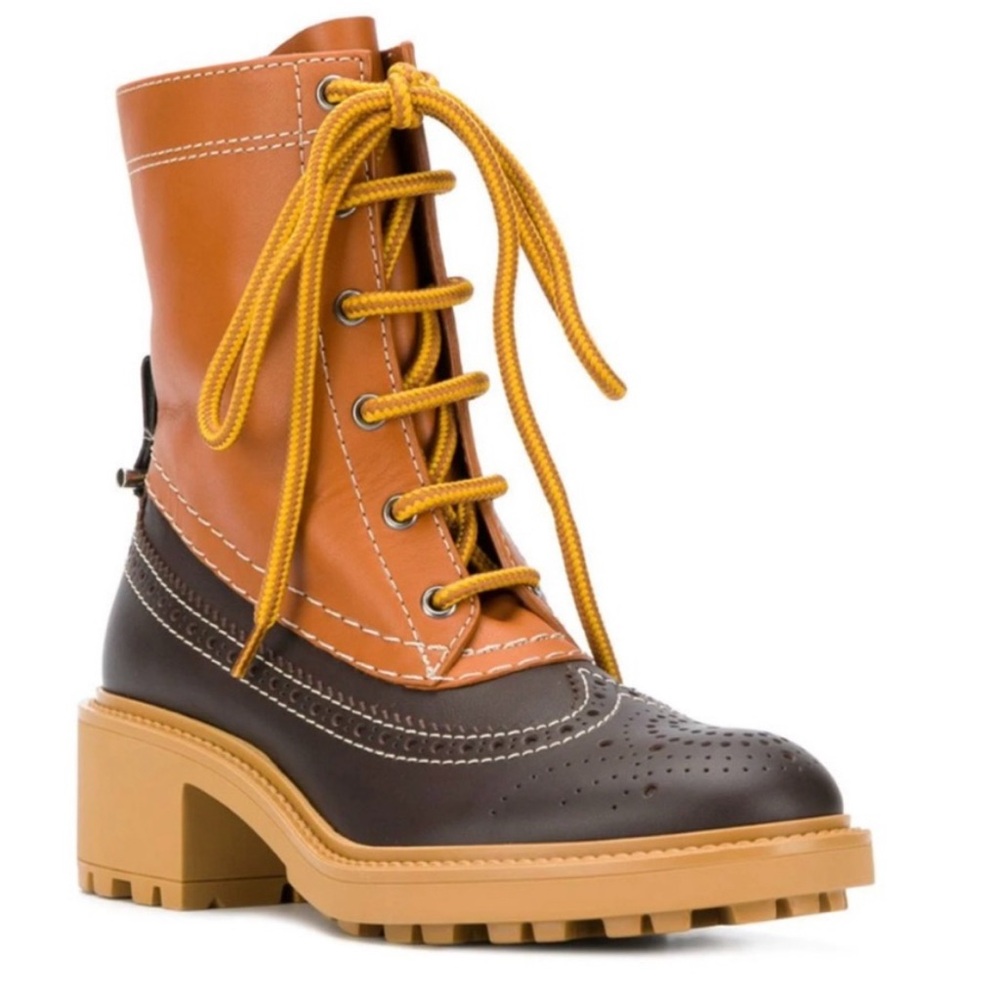 Chloe Brown and Tan Lace-Up Boots